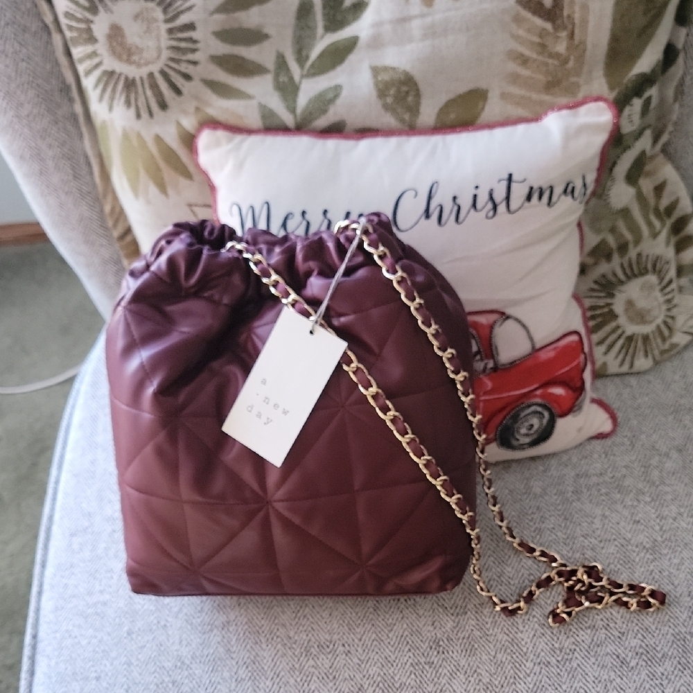 a new day Burgundy Quilted Shoulder Bag with Chain